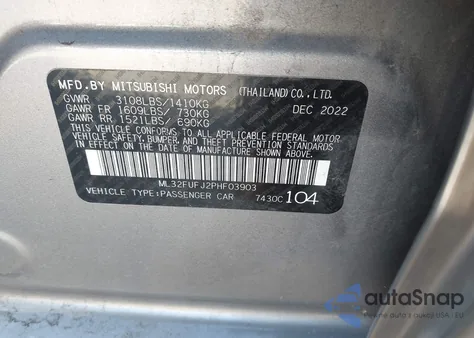 2023 Mitsubishi Mirage G4 Es z USA, uszkodzony, nr VIN ML32FUFJ2PHF03903